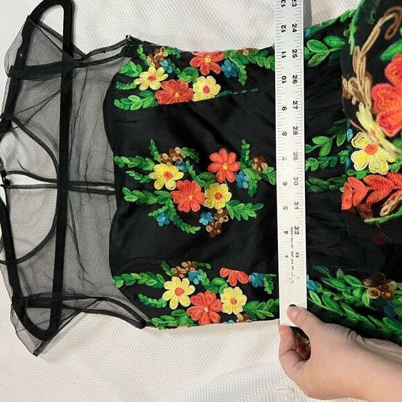 ModCloth Black‎ Bright Garden Floral Sheer Mesh Shoulders Dress - Picture 10 of 10